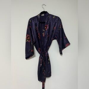 Delicates Satin Floral Robe - Deep Purple